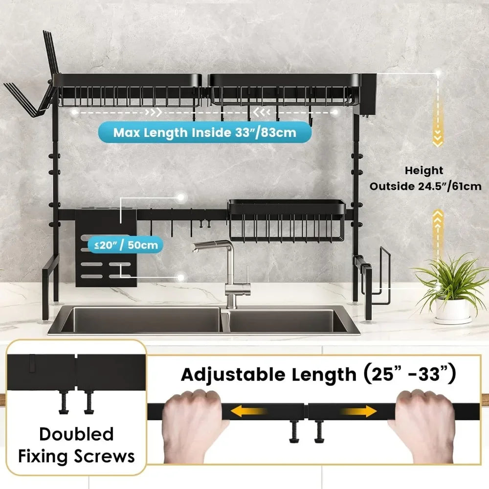 AdjustaDrain Over-The-Sink Dish Drying Rack