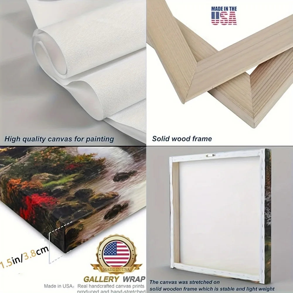 1.5 inch thick pine solid wood frame, American flag gun mural, canvas print fine blue red line home decor, interior decor