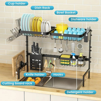 AdjustaDrain Over-The-Sink Dish Drying Rack
