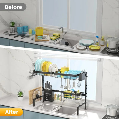 AdjustaDrain Over-The-Sink Dish Drying Rack